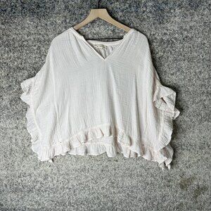 Xirena Blouse Womens Medium White Gauze V Neck Ruffle Flutter Sleeve Boho Top